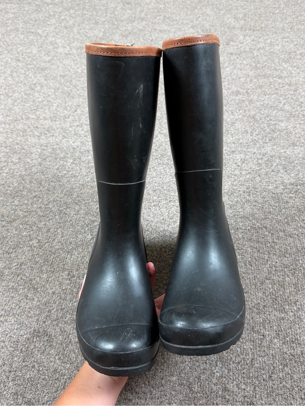 Sperry Black Calf Length Tall Waterproof Rain Boots Women’s 8 Leather Trim Y2K - Picture 2 of 11